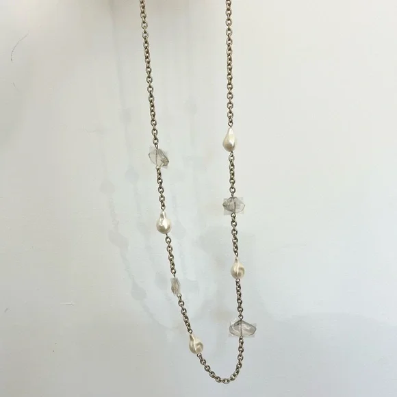 Elegant Costume Gold Chain Necklace w Pearls and Crystals Jewelry Chico’s Long - Picture 7 of 7